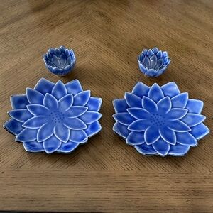 Vintage Lotus Shaped Sushi Plates with matching Soy bowls